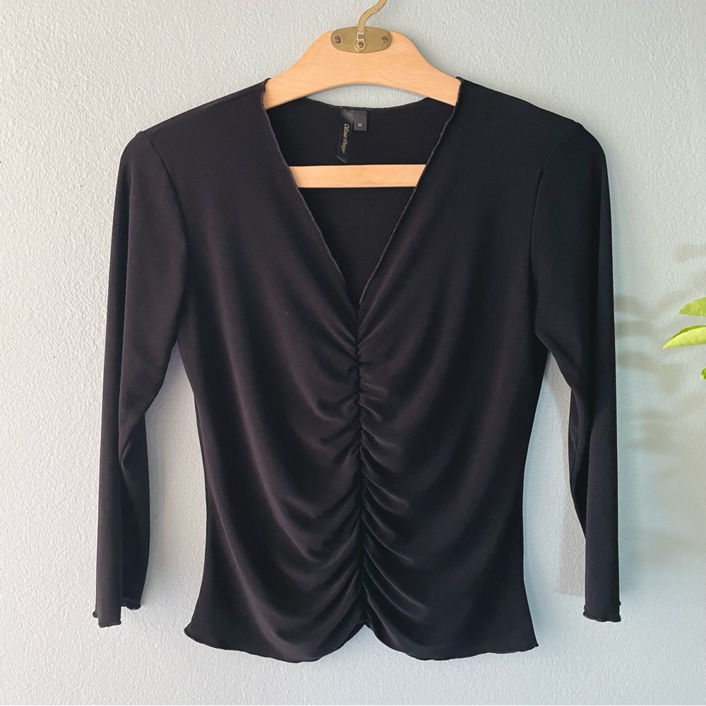 Olivia Paige | Y2k Black Ruched V-Neck Blouse
